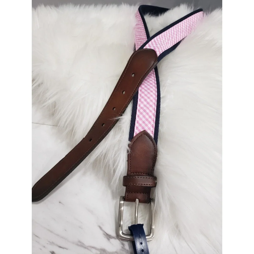 NEW Club Room Men's Faux Leather Canvas Navy Blue Pink Gingham Plaid Size‎ 40